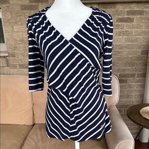 Ann Klein Navy and White Striped Women's Top